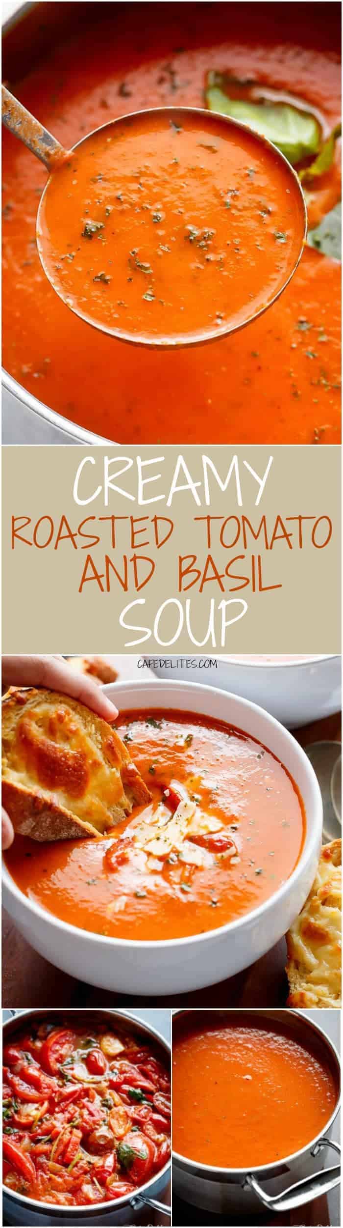 PIN image of Creamy Roasted Tomato Basil Soup 