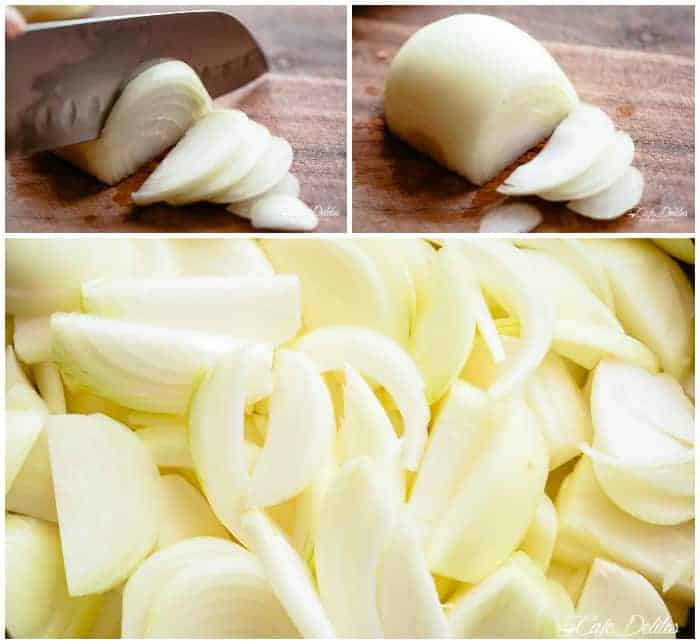 Step by step image of How to cut onions for French onion soup