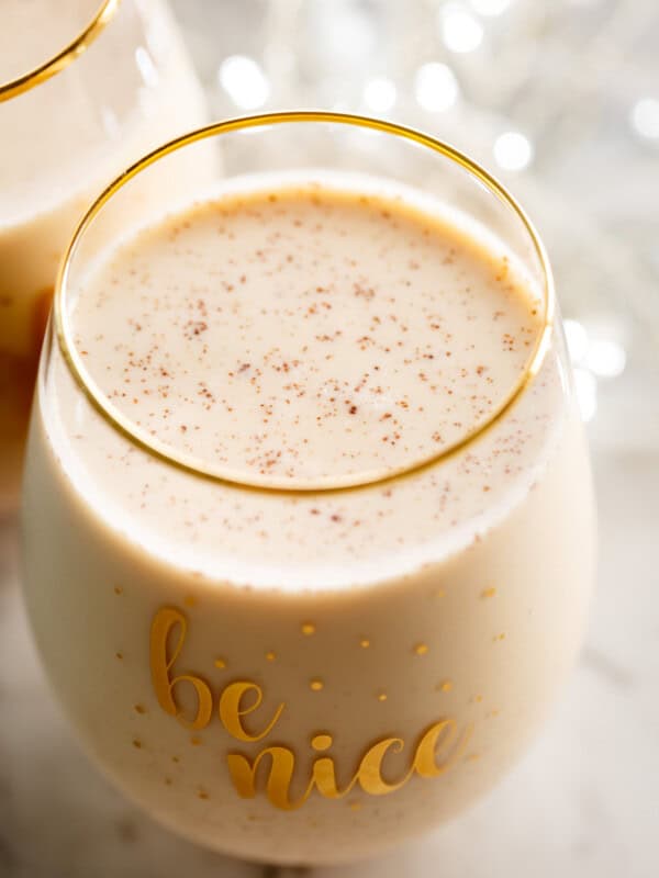 Eggnog resting in a fancy glass